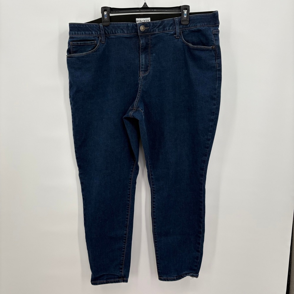 Ava & Viv Womens 22W Dark Wash High Rise Skinny Jeans Comfort Waistband Blue